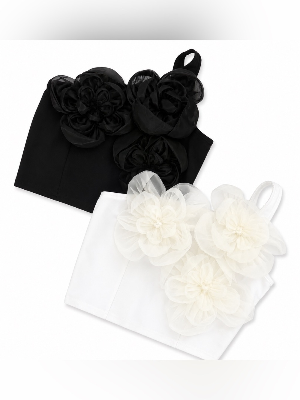 SHEIN Black Floral Appliqué Crop Top (2piece)